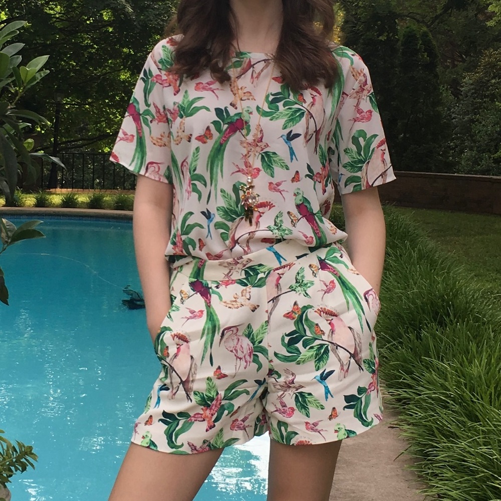 Ann Taylor tropical bird short set 2 piece co-ord